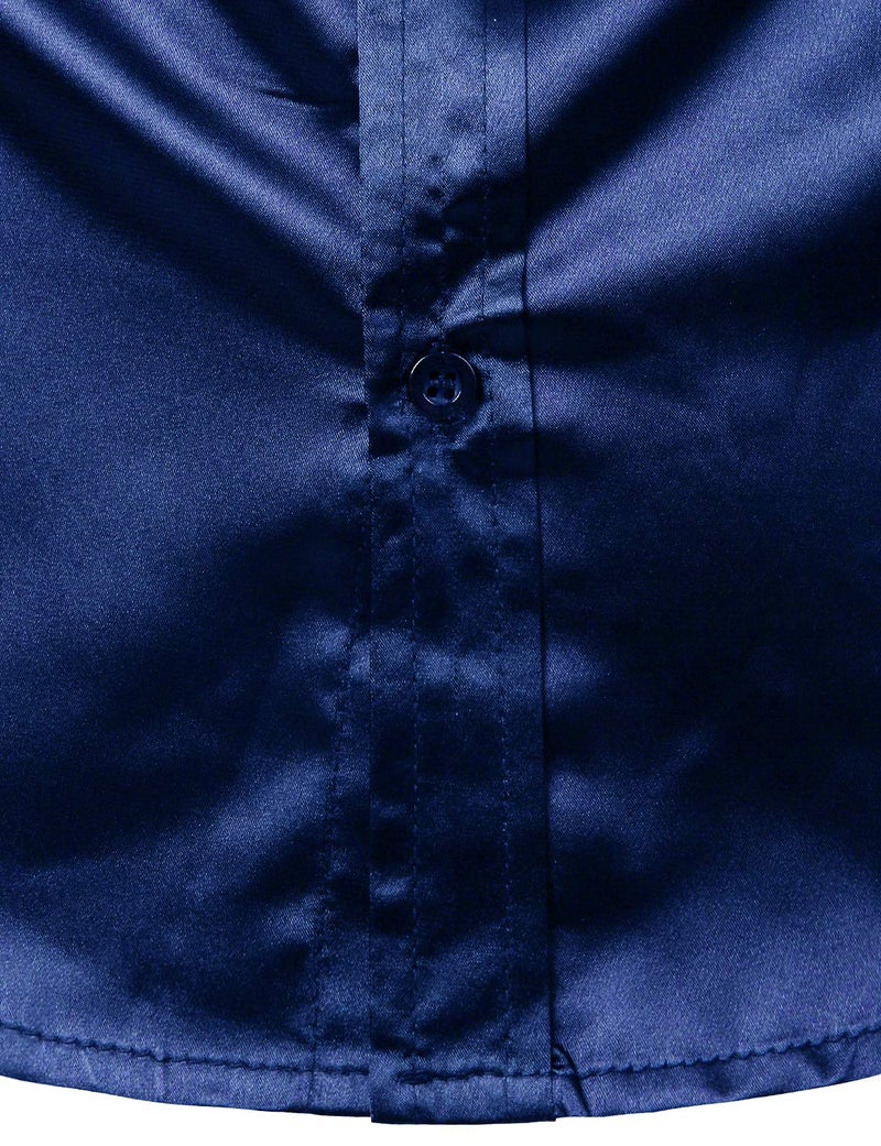 ZEROYAA Men's Luxury Shiny Silk Like Satin Button Up Dress Shirts ZLCL14-Navy Medium - Image 4